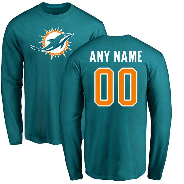 Men Miami Dolphins NFL Pro Line Aqua Any Name and Number Logo Custom Long Sleeve T-Shirt->nfl t-shirts->Sports Accessory